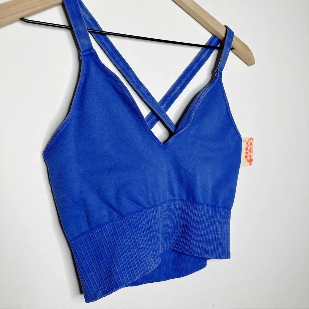Free People FP Movement Good Karma Crop Top Shorts Bra Cobalt Blue Size M/L - Picture 4 of 7